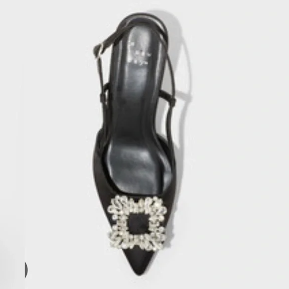 A New Day Annette Elegant Black Slingback Heels with Crystal Embellishment - Picture 5 of 6